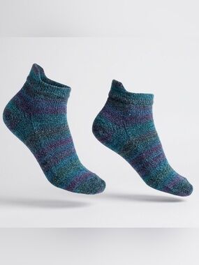 Sybil Hand Cranked Wool Ankle Socks Teal Purple Quirky Birki Tab Heel Size 7-8.5